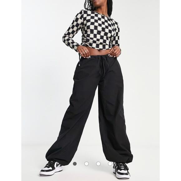 ASOS New Women's Parachute Cargo Trouser Pants Washed Black Size 2 Baggy Rave - Picture 13 of 13
